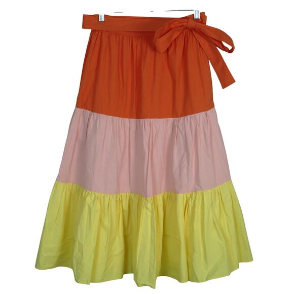 English Factory Skirt Medium COTTON Bow Color Block Broomstick Peasant Flare - Picture 1 of 6